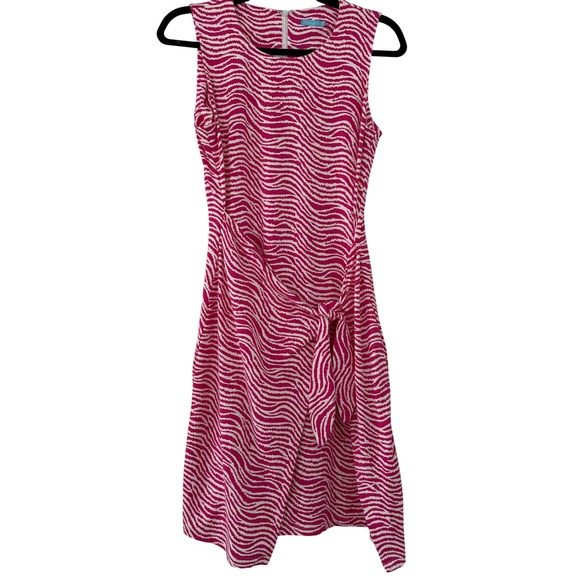 J.McLaughlin Dresses & Skirts - J.McLaughlin Pink White Zebra Wave Print Faux Wrap Side Tie Sheath Dress Small